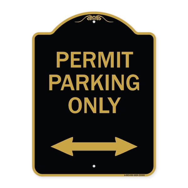 Signmission Permit Parking Bidirectional Arrow, Black & Gold Aluminum Sign, 18" x 24", BG-1824-23328 A-DES-BG-1824-23328 - main
